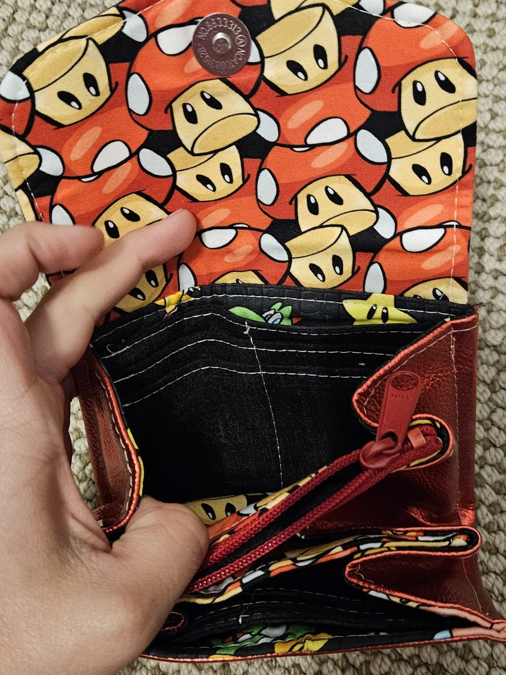 Red Metallic Wallet with Character Print